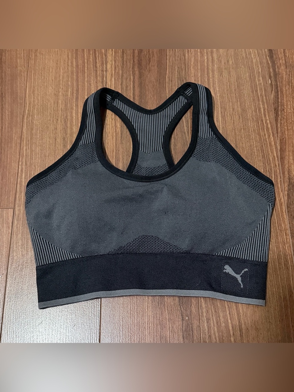 Puma Black & Gray Racerback Seamless Sports Bra